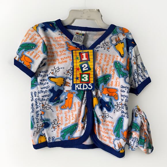 Vintage 80’s-90’s Airplanes 4 Piece Pajama Set Infant Baby Outfit 6-9mo NEW - Picture 1 of 8